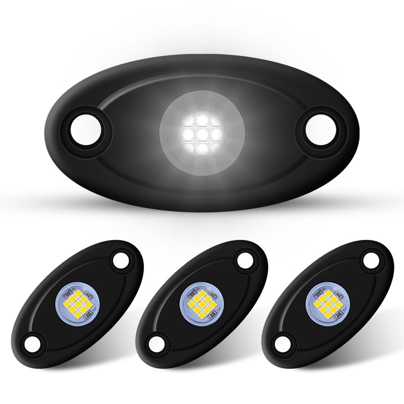 LY8 4Pods LED Rock Lights White LED Neon Underglow Light for Car Truck ATV UTV SUV Boat Underbody Glow Trail Rig Lamp Waterproof (White) - Image 1